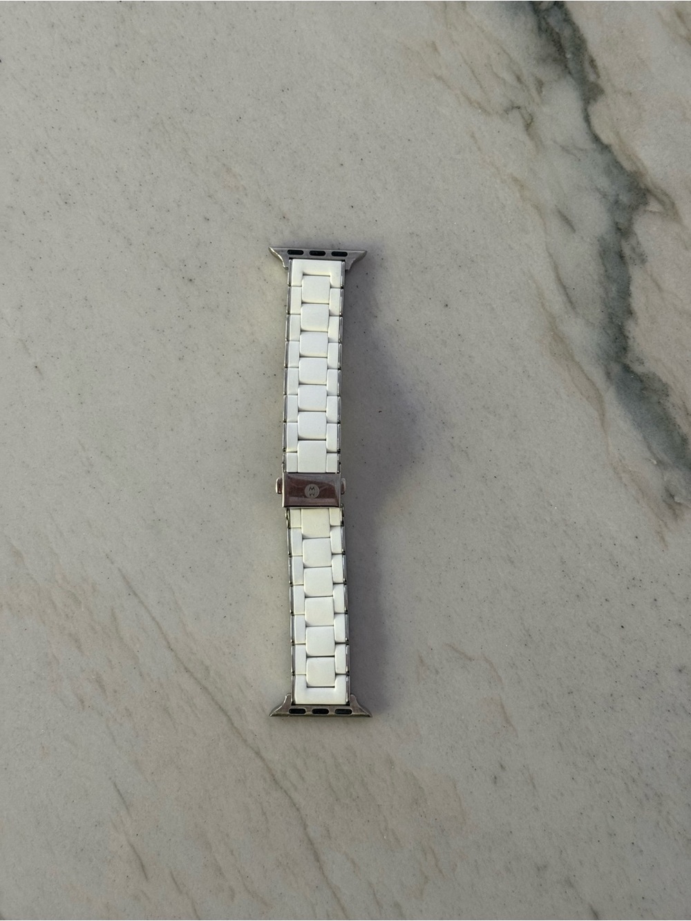 EUC Michele White and Silver-Tone Link Apple Watch band